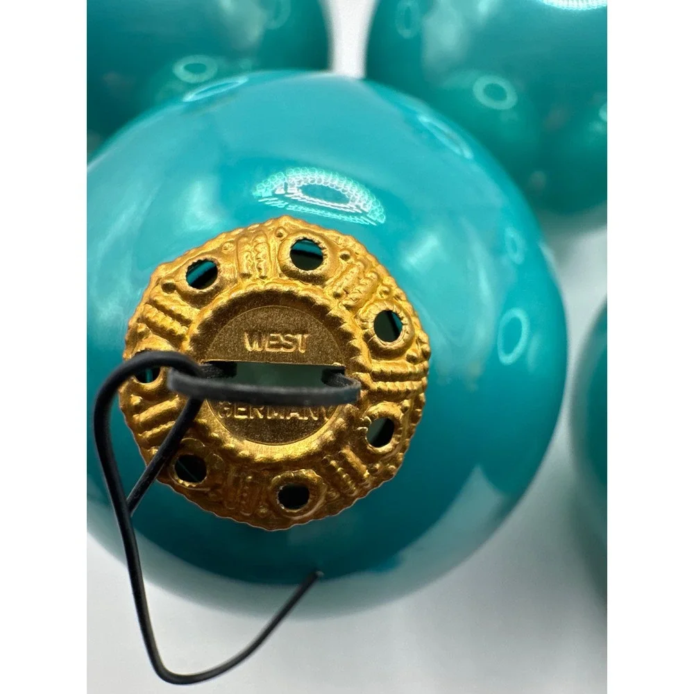 Vintage West Germany Glass Christmas Ornaments Robin Egg Blue Teal Set of 5